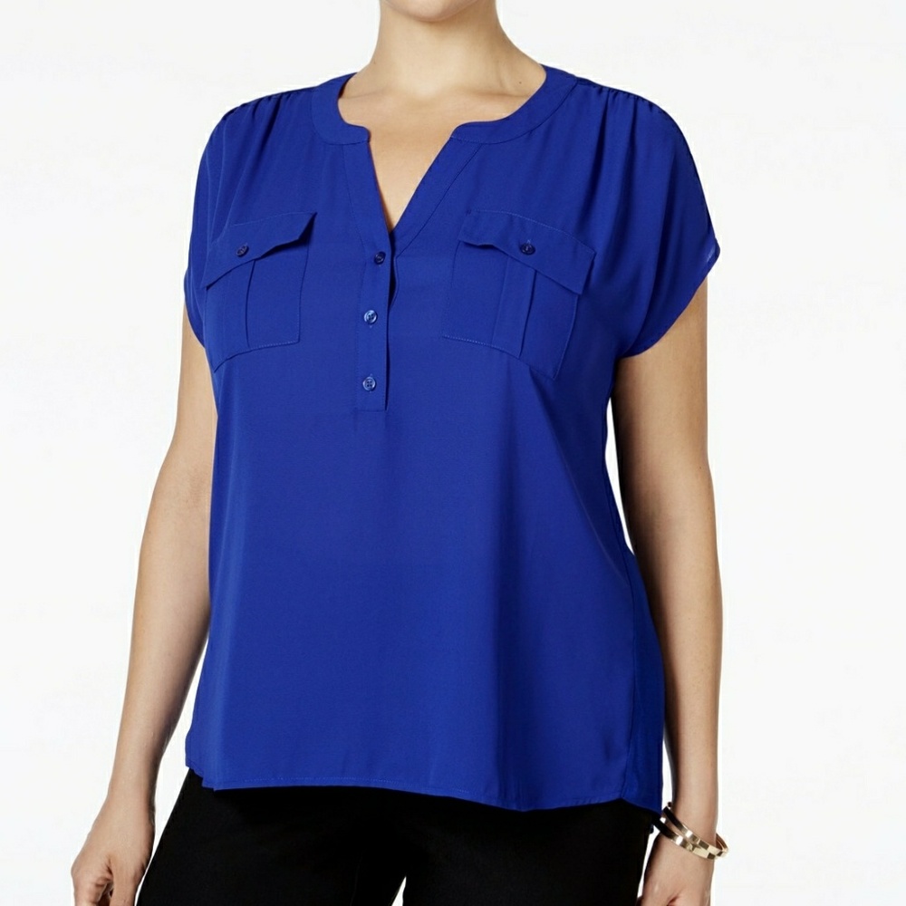 INC Brand Cobalt blue polyester flowy dressy top.